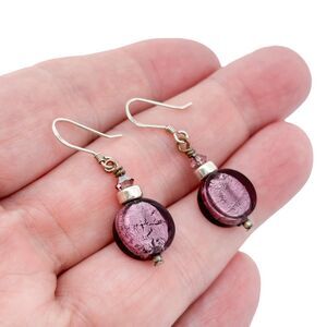Estate Sterling Silver 925 Purple Glass Dangle Earrings